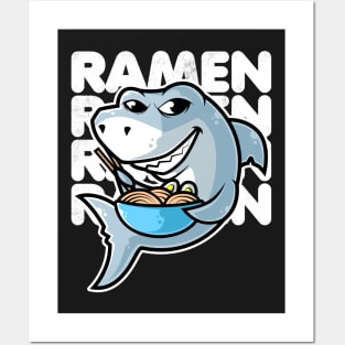 Shark Ramen Bowl Kawaii Neko Anime Japanese Noodles product Posters and Art